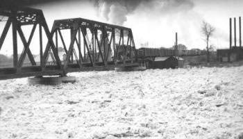 C.P.R Bridge with a train crossing it in the 1930s.