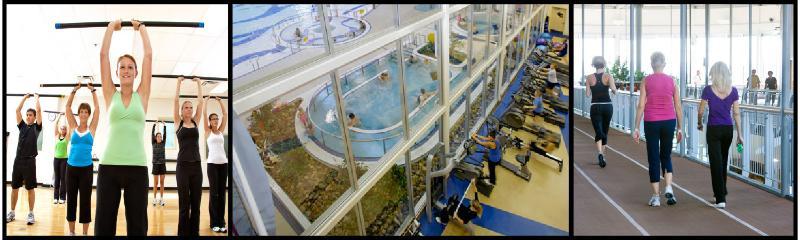 three pictures of the fitness area