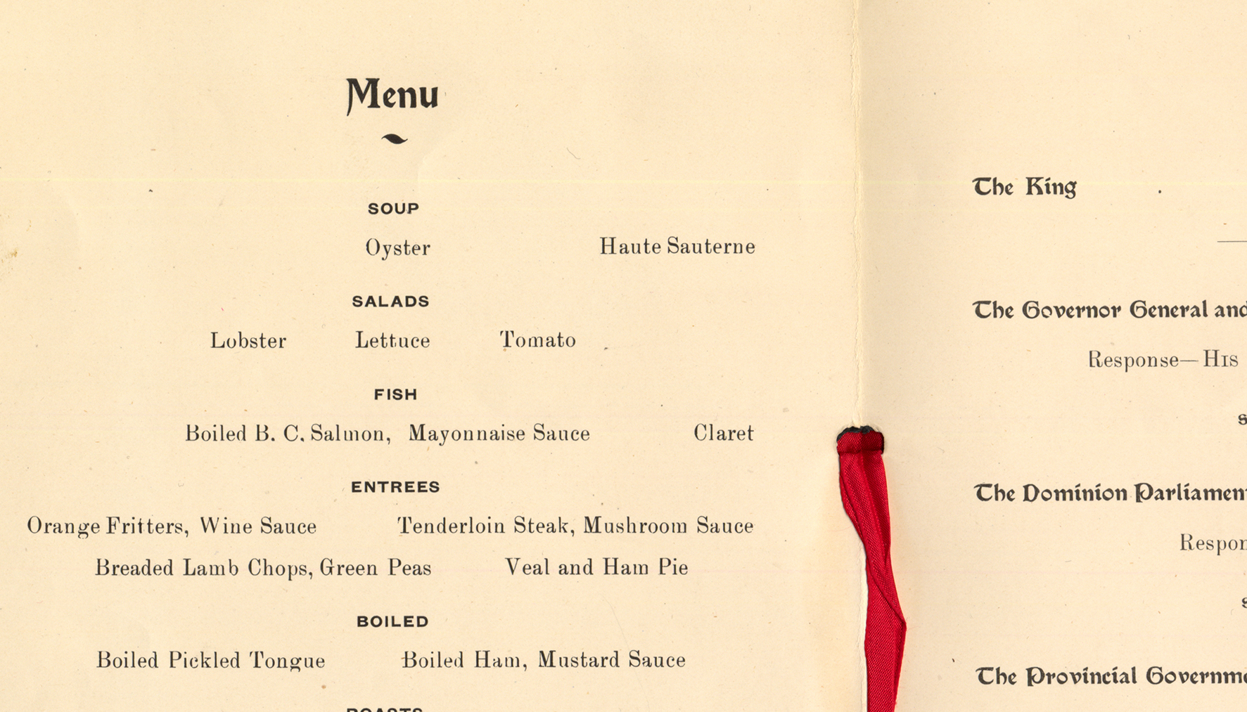 Arlington Hotel banquet menu, 1906