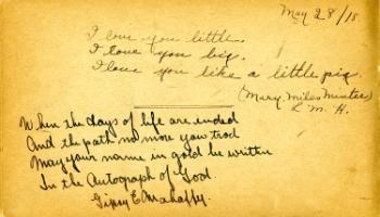 Red Deer Archives, K94; Autograph poems by Mary Minter and Gipsy Mahaffy, 1918