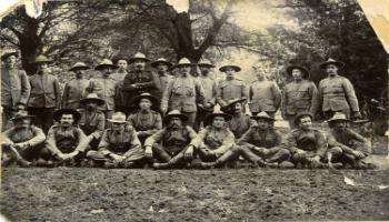 Red Deer Archives, P148; Member of Lord Strathcona's Horse regiment convalescing at Maritzberg, South Africa, 1900. 