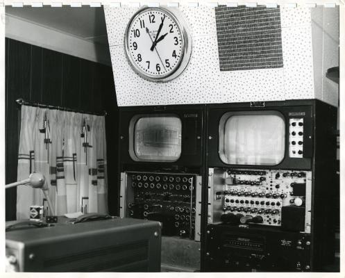 Red Deer Archives, P4081; Broadcast console unit at CHCA Television, ca. 1965