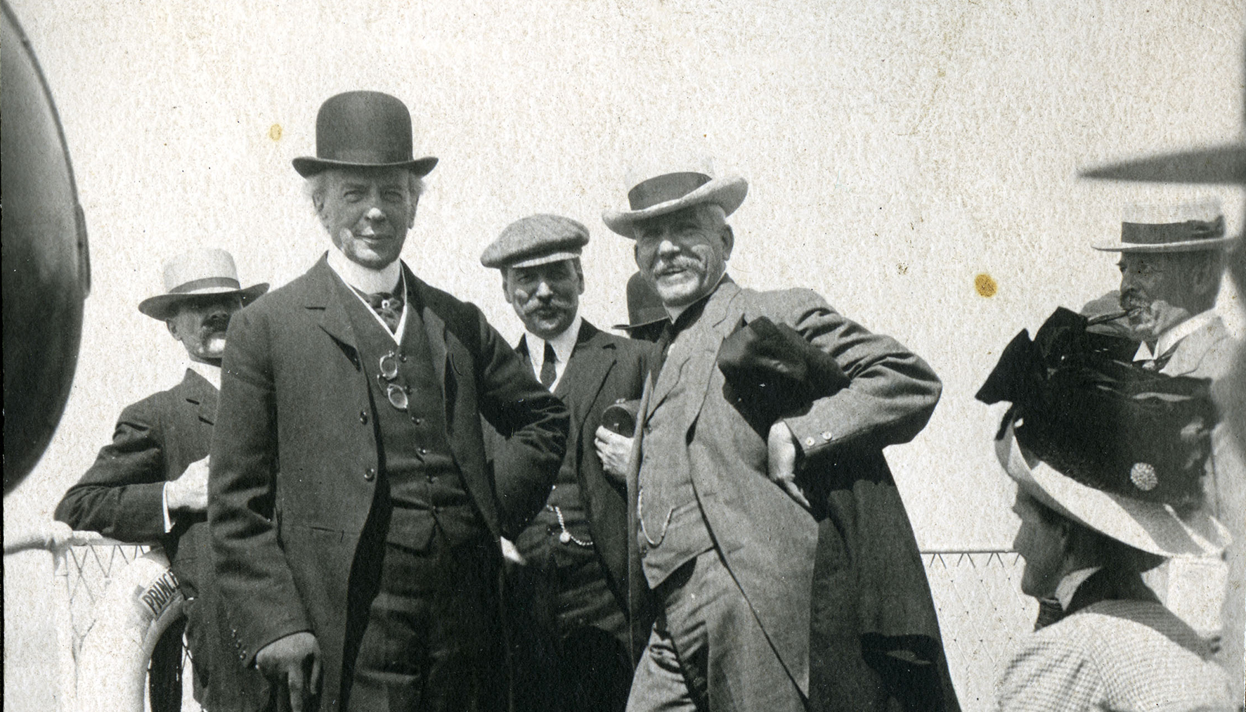 Prime Minister Sir Wilfrid Laurier and colleagues on board a Grand Trunk Pacific steamship, ca. 1910