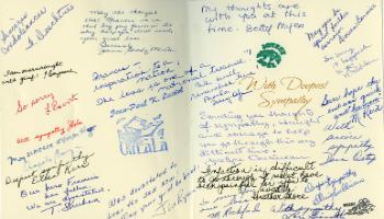 Red Deer Archives, K3902; Sympathy card with signatures of staff at Wilder Penfield School in Quebec regarding the death of Francis the pig PAGE 2, 1991