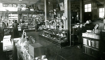 Photo of inside the Gaetz Cornett Drug and Book Company circa 1920s
