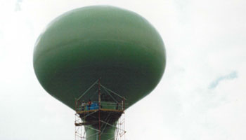 Horton Water Spheroid - scaffolding for recoating - City image circa 1990s