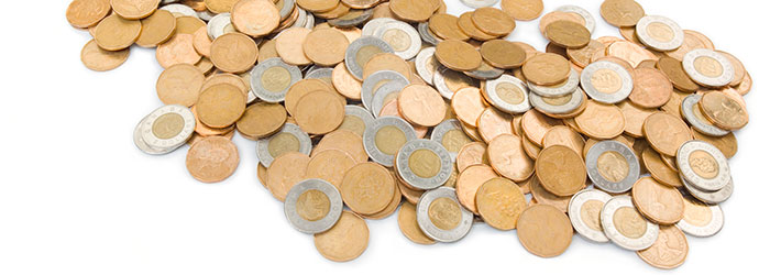 Loonies and Toonies on a white background
