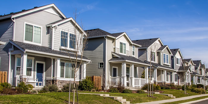 A photo of a row of houses