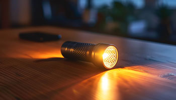 Flashlight lit up in a power outage