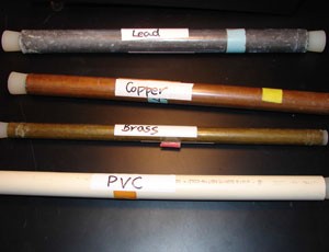 Various types of pipes including brass, copper poly and lead (JPG)
