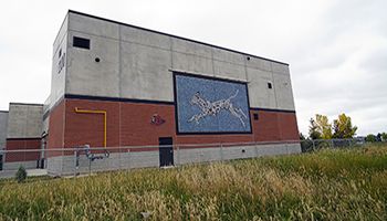 Glass mosaic mural on fire hall station 3