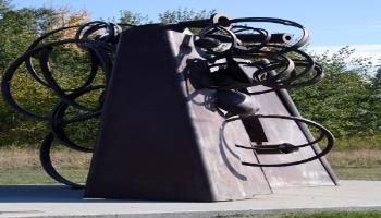 Welded steel sculpture of various shapes.