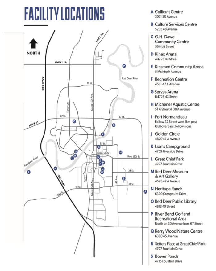 Map of City of Red Deer facilities