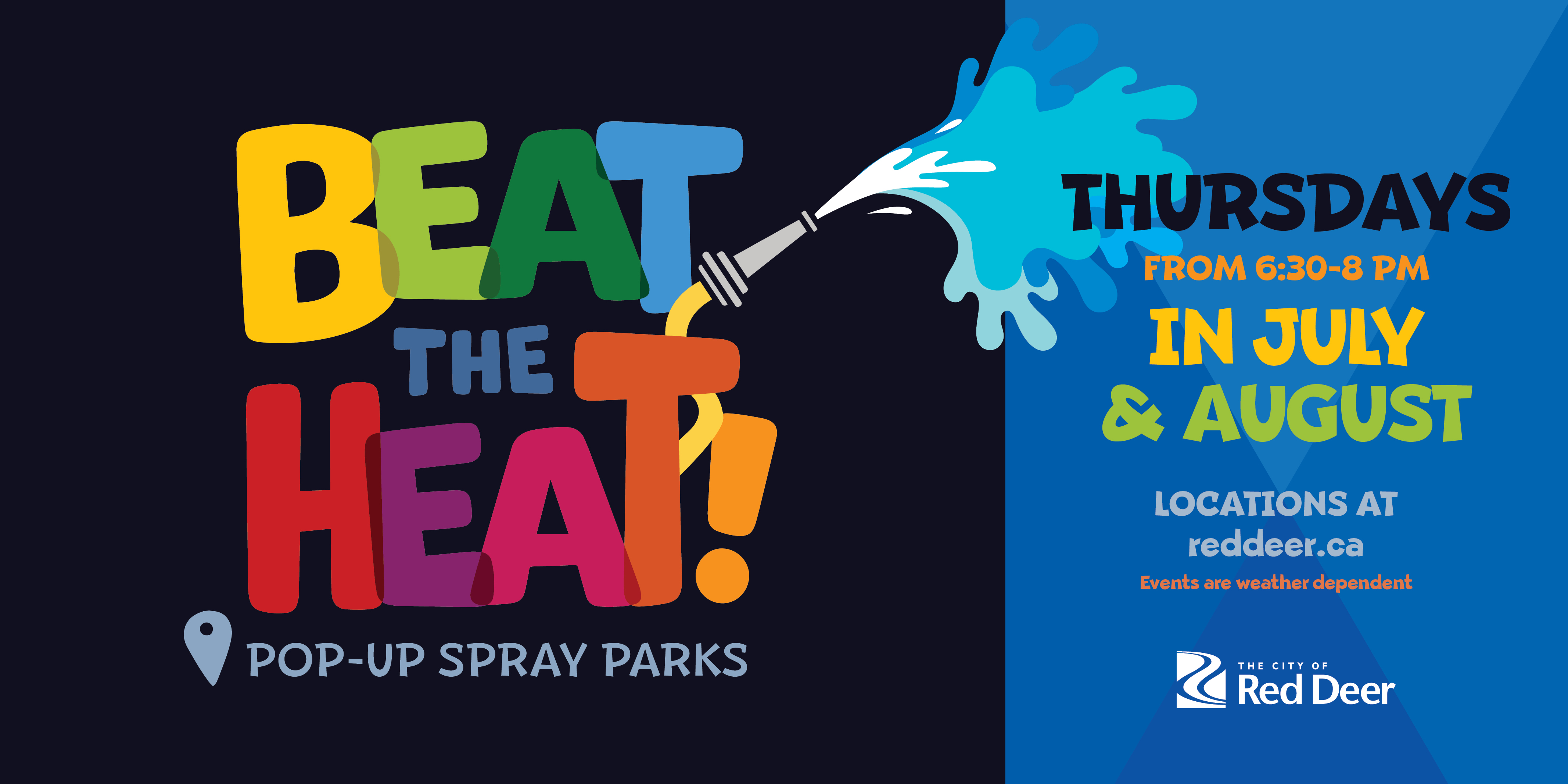 Graphic promoting the pop-up spray parks in Red Deer