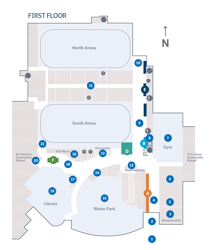 A map of the first floor of the Dawe